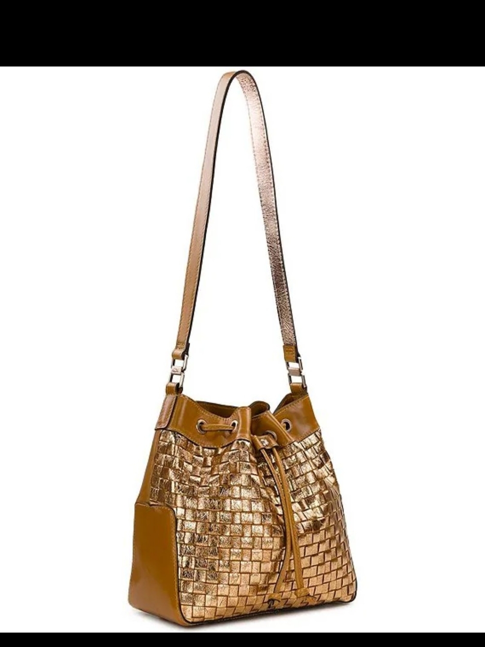 Patricia Nash Metallic Gold Woven Drawstring Hobo Bah NWT